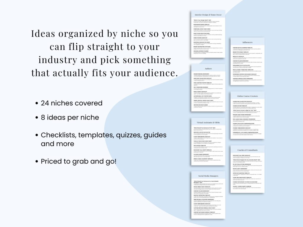 Marketing ideas organized by niche