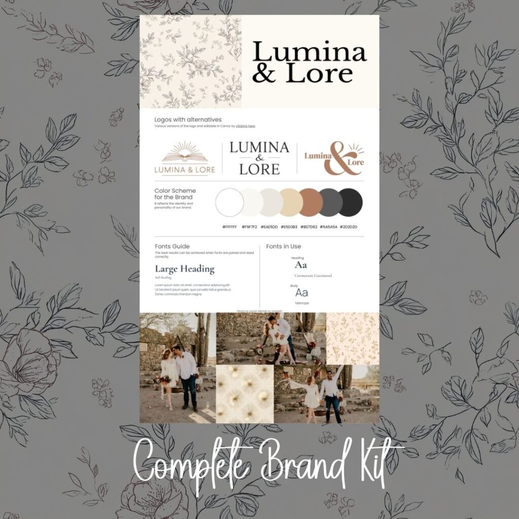 Brand kit with logo and color scheme.