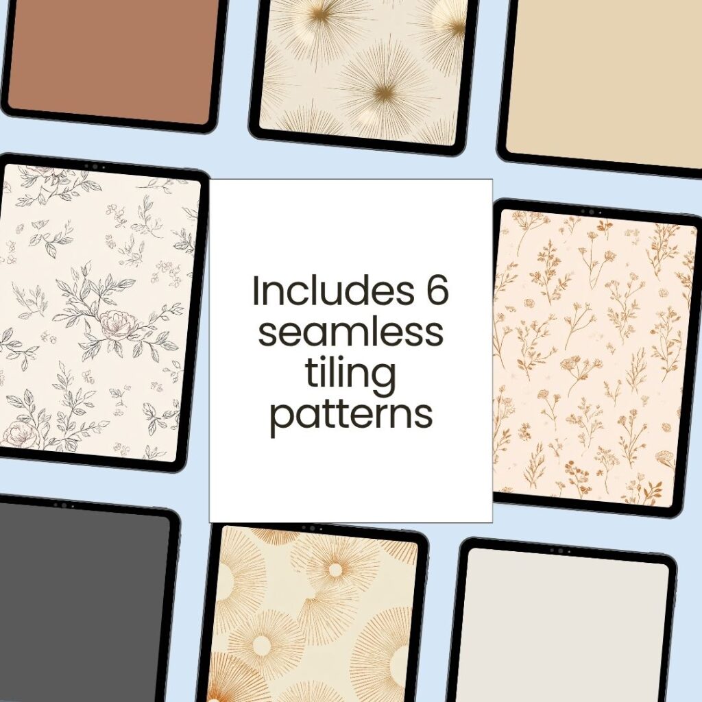 Collection of six seamless tiling patterns.