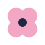 Simple pink flower icon with dark center