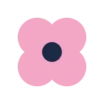 Simple pink flower icon with dark center