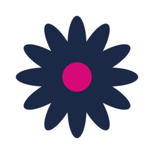 Dark blue flower with pink center on black background