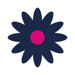 Dark blue flower with pink center on black background