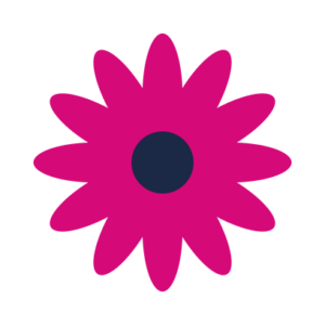 Pink flower with dark blue center on black