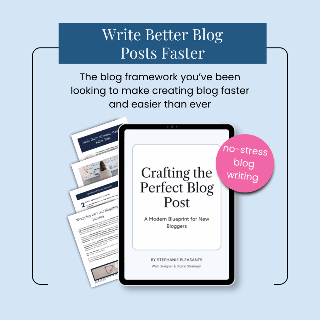 Blog writing guide displayed on tablet with sample pages