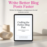 Tablet displaying blog writing guide beside ceramic vase